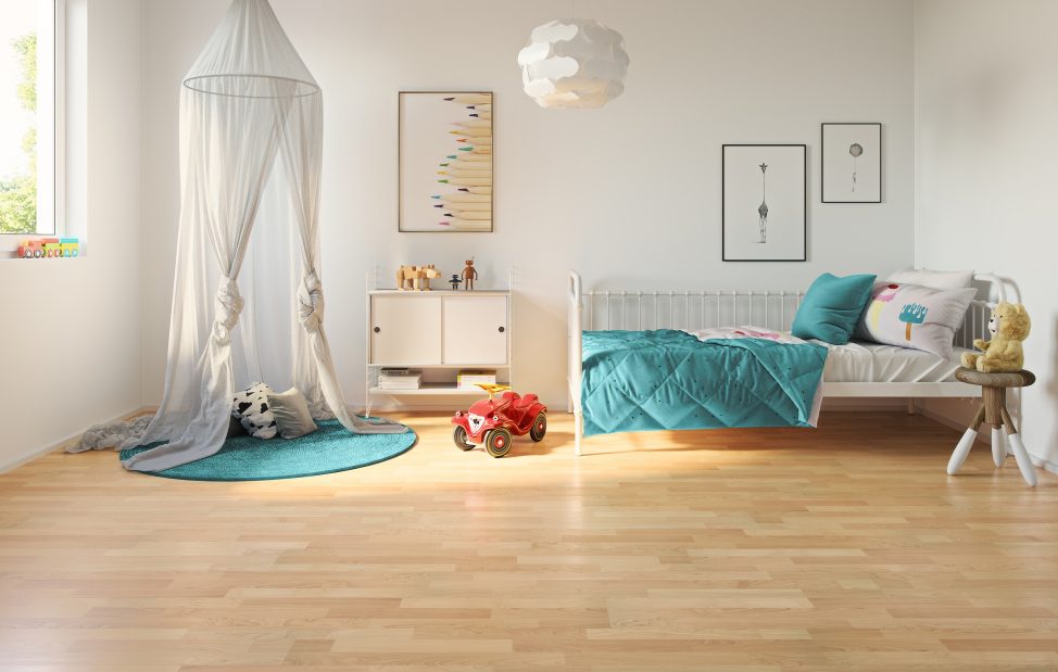 werkhaus Laminatboden in einem Kinderzimmer verlegt, der den Raum in ein warmes Raumgefühl zaubert.